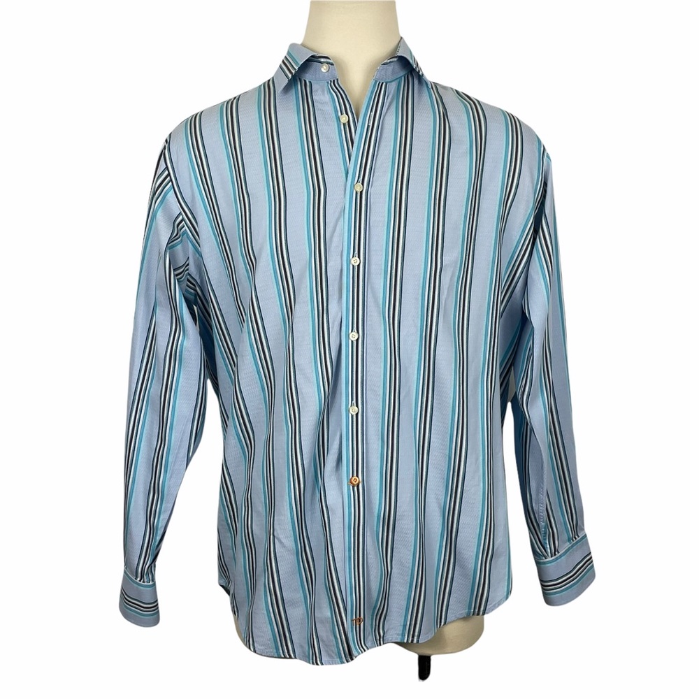 Thomas Dean Men's Long Sleeve Button Down‎ Multi-Colored Vertical Striped XL